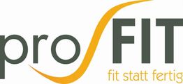 Logo mit Text: "proFIT" und Slogan "fit statt fertig" in schwarz und orange auf weißem Hintergrund.