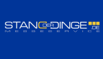 Blaues Logo von "Stand der Dinge DE Mediaservice" mit weißer und gelber Schrift.