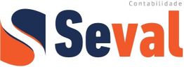 Logo da Seval Contabilidade com letras azul e laranja e design estilizado com "S".