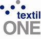 Logo mit grauen und blauen Punkten, Text "textil ONE" in blauen und grauen Buchstaben.
