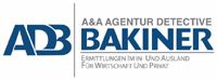 Logo der A&A Agentur Detektei Bakiner, Text: Ermittlungen im In- und Ausland für Wirtschaft.
