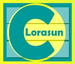 Logo avec un grand "C" et "Lorasun" en lettres bleues sur fond jaune et bleu.