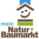 Logo mit lachendem Gesicht und Text "mein Naturbaumarkt" in Blau, Braun und Grün.