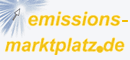 Gelbes Logo "emissions-marktplatz.de" mit blauem Muster links oben.