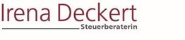 Text: "Irena Deckert Steuerberaterin" in Bordeaux auf weißem Hintergrund.