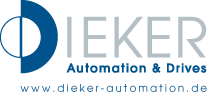 Logo der Firma Dieker Automation & Drives mit Website-URL.