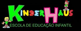 Logo colorido da Escola Infantil KinderHaus com desenhos de duas crianças sorrindo.