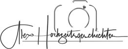 Handgeschriebener Schriftzug "Alex Hochzeitsgeschichten" mit Kamerasymbol in der Mitte.