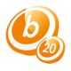 Orange-weiße Logos mit "b" und "20" in Kreisform auf weißem Hintergrund.