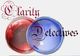 Texto "Clarity Detectives" sobre círculos rojo y azul traslúcidos.