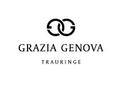 Logo mit zwei ineinander verschlungenen Ringen, Text: "Grazia Genova", "Trauringe".