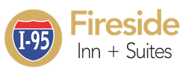 Fireside Inn & Suites logo featuring an I-95 highway sign in a gold circle.