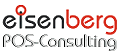 Logo mit Schriftzug "eisenberg POS-Consulting" in Schwarz und Rot.