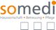 Logo mit Text: "somedi - Hauswirtschaft, Betreuung, Pflege" und drei leeren Kästchen darunter.