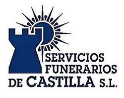 Logotipo de Servicios Funerarios de Castilla S.L. con torre y sol azul.