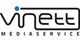 Logo von Vinet Mediaservice in modernem Schriftzug mit blauem Punkt über dem "i".
