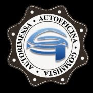 Logo rotondo con scritte: "Autorimessa", "Autofficina", "Gommista" su sfondo nero.