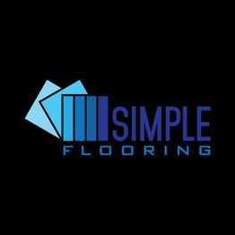 Logo with blue geometric shapes and text: "Simple Flooring" on a black background.