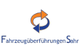 Logo mit Pfeilen in Orange und Blau, Text: "Fahrzeugüberführungen Sahr".