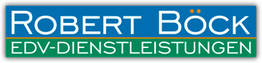 Logo mit Text: "Robert Böck EDV-Dienstleistungen", blau und grün gestaltet.