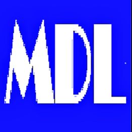 Weiße Buchstaben "MDL" auf blauem Hintergrund.
