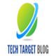 Logo with green and blue globe, text: "Tech Target Blog".