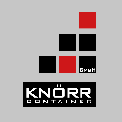 Logo mit schwarzen und roten Quadraten. Text: "KNÖRR CONTAINER GmbH".