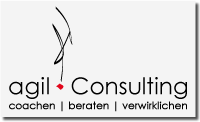 Logo mit Schriftzug "agil Consulting" und Slogan "coachen | beraten | verwirklichen".