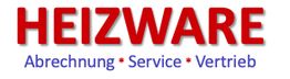 Text: "HEIZWARE, Abrechnung, Service, Vertrieb" in Rot und Blau auf weißem Hintergrund.