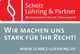 Rotes Logo mit Text: "Scholz Lühring & Partner - Wir machen uns stark für Ihr Recht!"