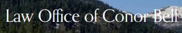 "Law Office of Conor Bell" text over a forested mountain background.
