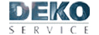 Textlogo "DEKO SERVICE" in blauen Buchstaben auf weißem Hintergrund.