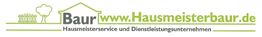 Logo von Hausmeisterservice Baur, Webseite: www.hausmeisterbaur.de, mit Haus und Baum Grafik.
