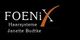 Logo mit Text: "FOENiX Haarsysteme Janette Budtke" auf schwarzem Hintergrund.