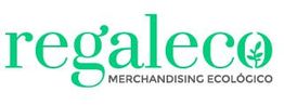 Logotipo de "regaleco" en verde, texto: "MERCHANDISING ECOLÓGICO".