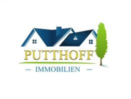 Logo mit zwei blauen Hausdächern, einem grünen Baum und dem Text: "PUTTHOFF IMMOBILIEN".