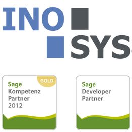 Logo von InoSys mit Sage Partner-Auszeichnungen: Gold Kompetenzpartner 2012, Developer Partner.