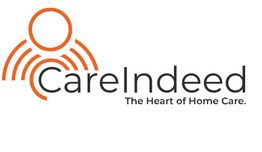 Logo with orange symbol and text: "CareIndeed - The Heart of Home Care."