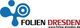 Logo von Folien Dresden mit blauer Grafik und rotem Text.