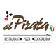 Logotipo "El Pirata" con labios y mariposa. Texto: Restaurante, Pizza, Cocktail Bar.