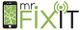 Broken smartphone with "mr. FixIT" text and signal waves icon.