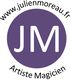 Logo avec "JM", site julienmoreau.fr, mention "Artiste Magicien".