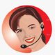 Ilustração de mulher sorrindo com headset e fundo vermelho.