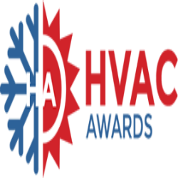 HVAC Awards logo with snowflake and sun symbols, featuring blue and red colors.