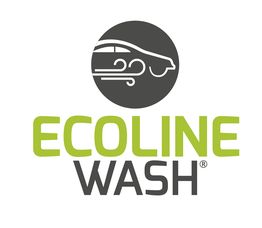 Logo Ecoline Wash con stilizzata auto verde e grigia sopra il nome del marchio in testo verde e nero.