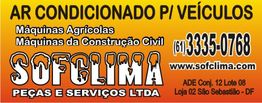 Banner da Sofclima, com contato e endereço em São Sebastião, DF, oferecendo ar condicionado.