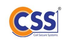 Logo mit den Buchstaben CSS in Blau und Orange, Text: "Coil Secure Systems".