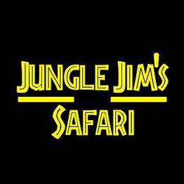 Yellow "Jungle Jim's Safari" text on a black background.