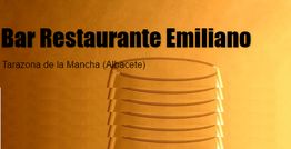 Texto "Bar Restaurante Emiliano" con fondo naranja. Tarazona de la Mancha, Albacete.