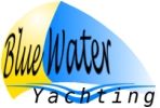 Logo mit gelbem und blauem Segel. Text: "Blue Water Yachting".